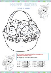 English Worksheet: Happy Easter: color by number