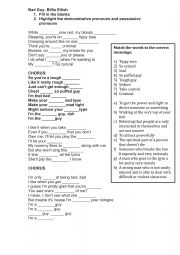 English Worksheet: Bad Guy by Billie Eilish demonstrative pronouns