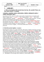 English Worksheet: Mid-term Test N2 9th Form Language part+correction