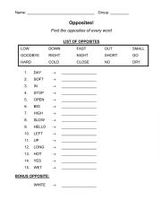English Worksheet: Opposites