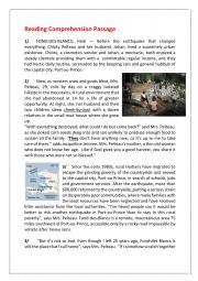 English Worksheet: Haiti Earthquake Reading Comprehension