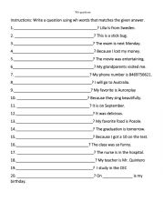 English Worksheet: Writing wh questions