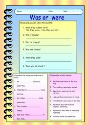 English Worksheet: WAS WERE