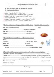 English Worksheet: TALKING ABOUT FOOD - ORDERING FOOD (home - restaurant...)