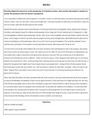 English Worksheet: Northern Worker Civil War DBQ Practice 