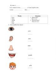 body part worksheet