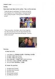 English Worksheet: Reading: Messi and his Mother