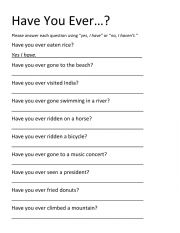 Have You Ever - ESL worksheet by ElisaHope_Learning