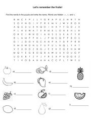 English Worksheet: Wordsearch fruits