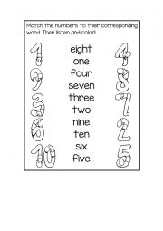 number word matching 1-10