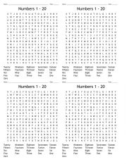 Numbers 1 to 20 wordsearch