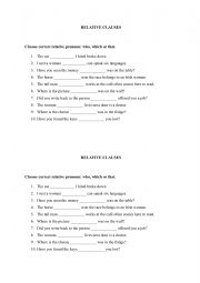 English Worksheet: Relative pronouns - WHO/WHICH/THAT