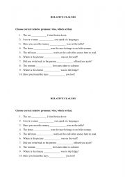 English Worksheet: Relative pronouns - WHO/WHICH/THAT