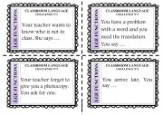 Classroom Language Challenge game cards 1 to 4