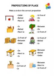 English Worksheet: prepositions of places