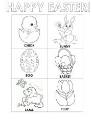 English Worksheet: Happy Easter Vocabulary Coloring Sheet