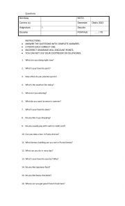 English Worksheet: Questions
