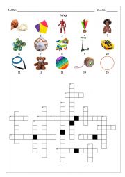 English Worksheet: TOYS CROSSWORDS