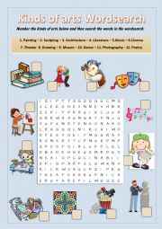 Kinds of Arts Wordsearch