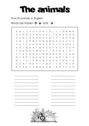 English Worksheet: Animals wordsearch