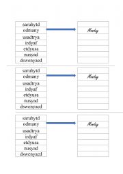 English Worksheet: DAys of the week unscramble