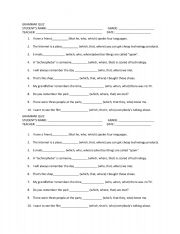 English Worksheet: Grammar quiz about relative clauses