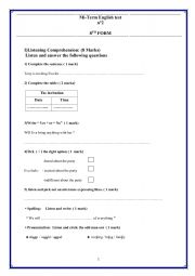 English Worksheet: mid term test 2 8th form