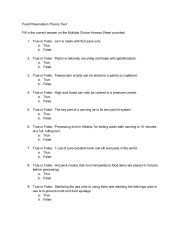 English Worksheet: Food Preservation Theory Test