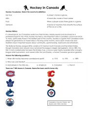 English Worksheet: Hockey in Canada