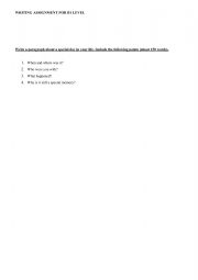English Worksheet: WRITING TASK FOR B1 LEVEL