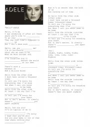 English Worksheet: Hello, a song by Adele