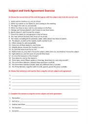 English Worksheet: Subject and Verb Agreement