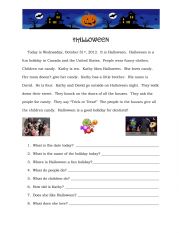 English Worksheet: Halloween reading