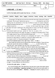 English Worksheet: mid term test 2 9th form 