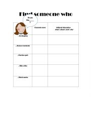English Worksheet: THIRS PERSON SINGULAR. FIND SOMEONE WHO
