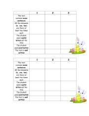 English Worksheet: Writing Rubric (is, has, can)