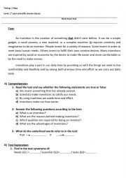 English Worksheet: A Test about Inventions