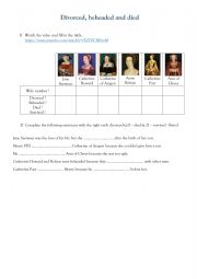 English Worksheet: Divorced, beheaded and died