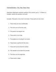 English Worksheet: Error Correction - Demonstrative Pronouns and Singular vs Plural - This, That, These, Those