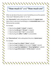 English Worksheet: How much is / How much are