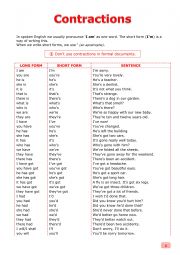 English Worksheet: Contractions