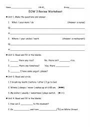 English Worksheet: EOW 3 Review