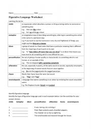 English Worksheet: Figurative language worksheet