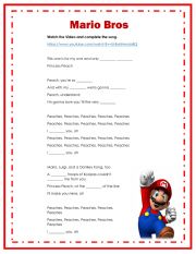 English Worksheet: Mario Bros, Listening Song Activity. 