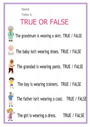 English Worksheet: TRUE- FALSE CLOTHES