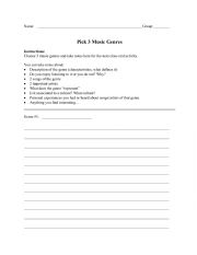 English Worksheet: Pick 3 Music Genres Discussion Activity 