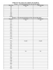 English Worksheet: IRREGULAR VERBS GROUPED