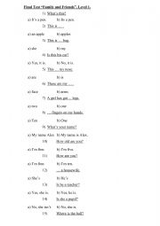 English Worksheet: Family and friends 1 Final test
