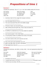 English Worksheet: Prepositions of Time