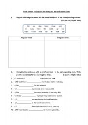 English Worksheet: Past Simple - Regular and Irregular Verbs